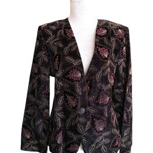 VTG‎ Velvet Norton McNaughton Petites 10 Blazer Gold Metallic 90s Floral Button